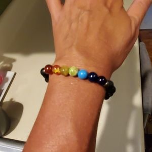 *New* Lava stone/shakra bracelet on stretchy cord